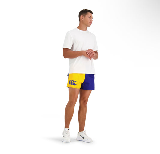 CANTERBURY MEN’S COTTON TWILL HARLEQUIN SHORT WITH POCKETS NAVY/YELLOW