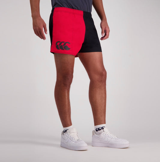 CANTERBURY MEN’S COTTON TWILL HARLEQUIN SHORT WITH POCKETS BLACK/RED