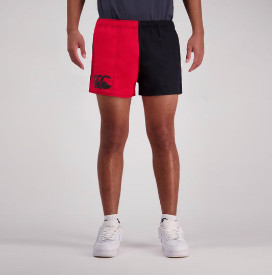 CANTERBURY MEN’S COTTON TWILL HARLEQUIN SHORT WITH POCKETS BLACK/RED